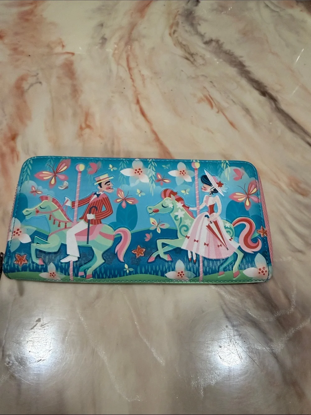 Loungefly Kids Teal Blue Penguin Zip Wallet with Pink Accent